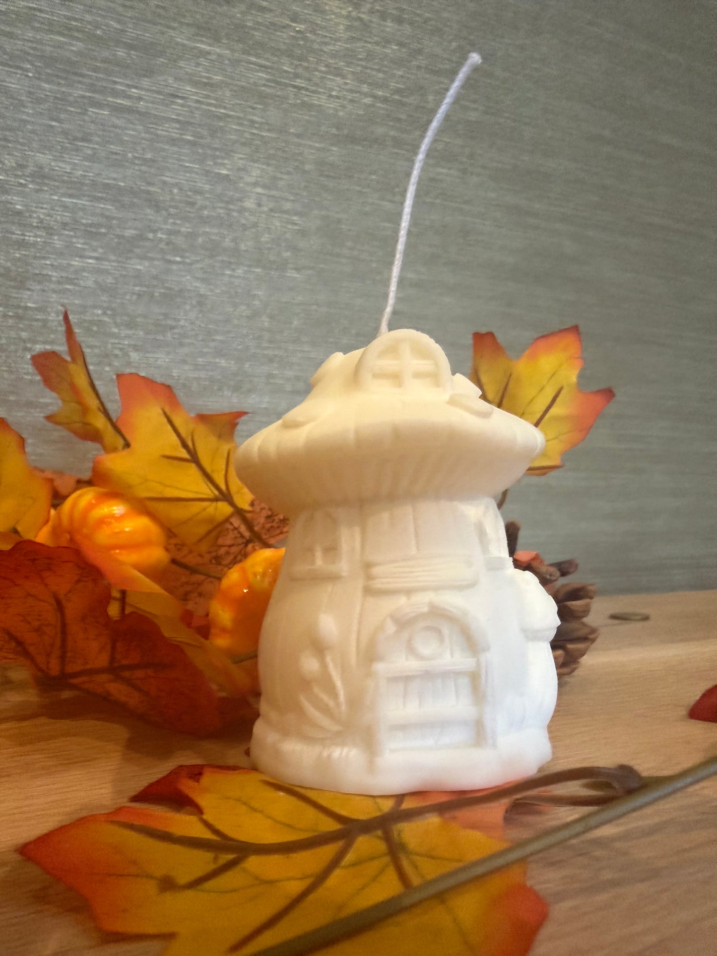 Paddestoel huisje kaars